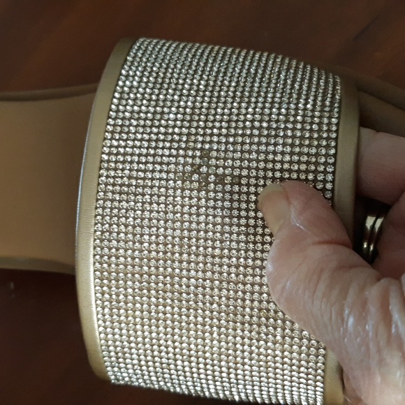 Nordstrom Rack Gold Slides Rhinestones Single Band Sandals sz 10M - Picture 10 of 11